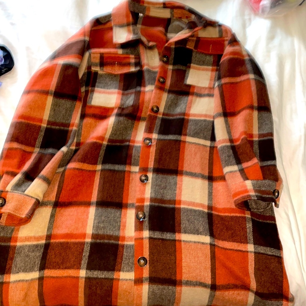 Long plaid jacket size Large